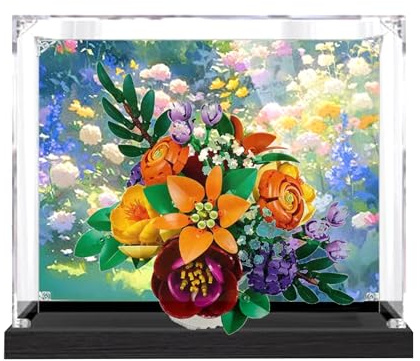 Acrylic Display case, Compatible with Lego 10345 Secret Flowerbed Toys Set,Dustproof, Storage Box, Transparent Case ,Compatible with 10345 (Display Box only, kit not Included) (Black Back Spray)