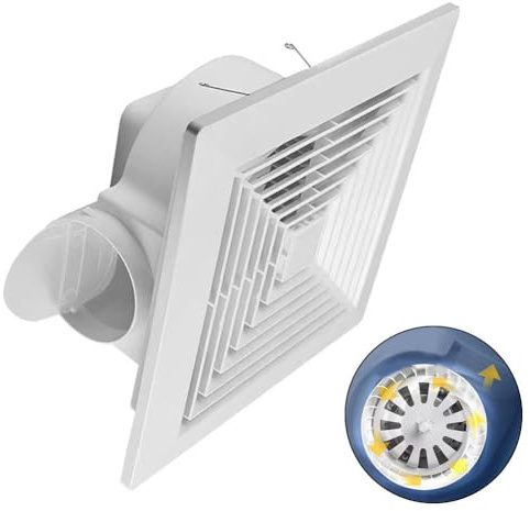 Volakebeing Integrated Ceiling Ventilation Fan, Silent Exhaust Fan for Kitchen Bathroom, Powerful Moisture Extractor, Energy Saving ABS Ceiling Vent, 20x20cm White(20 * 20cm)