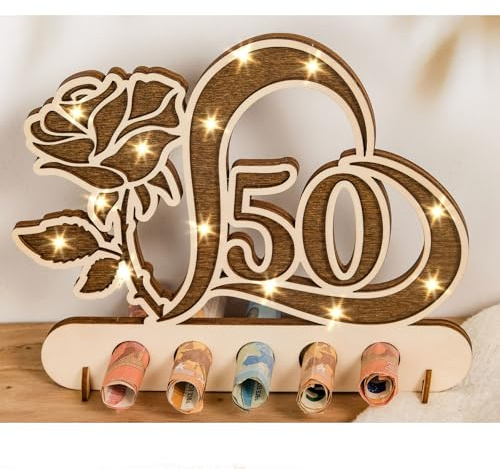 Geldgeschenk Hochzeit 50, Goldene Hochzeit Geschenke zur Rosenhochzeit Deko, Geldgeschenke Holz Romantisches Hochzeitstag für Geschenke, Hochzeiten, Partys, Jubiläum, Paare (50)