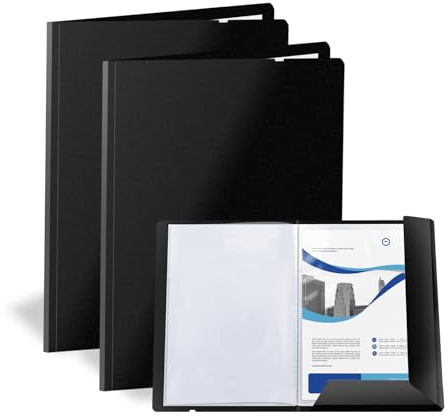 FRETONBA Presentationsmapp A4, 2 stycken certifikatmapp A4 med 30 genomskinliga fodral, gummiband, insynsbok, presentationsbok för certifikatmapp, notmapp, receptormapp, svart