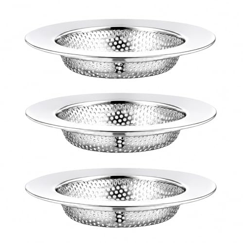 3 Pack Stainless Kitchen Sink Strainer with Fine Mesh Filter, Sink Plug Strainer Dishwasher-Safe Drain Catcher for Food Waste and Hair, Durable Sink Drain Protector for Kitchen, Utility and Shower Use
