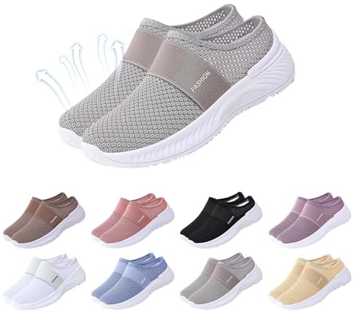 Ortopediska damsandaler – tvättbara sandaler breda fötter bekväma sommarskor ventilerande sandaler platta sandaler inomhus/utomhus lätta sportsandaler nät damsandaler, GRÅ, 36 EU