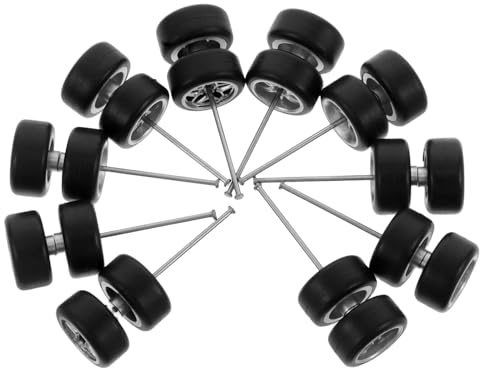 Homoyoyo 1/64 Scale Alloy Rc Car Wheels Replacement Set, Silver Rubber Tires with 5-star, Tree-spoke B, 10-spoke, 7-spoke, and 6-spoke Designs, Compatible with Model Cars, Trucks, and Boats