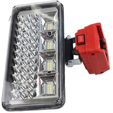 Auratrove Luz de trabajo de 57 LED compatible con batería de iones de litio de 18 V, linterna portátil con puerto de carga USB para lugar de trabajo, exterior y estudio, material ABS, rojo y negro