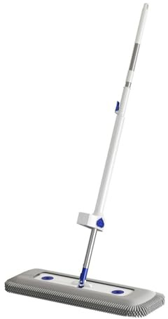 MotiveTech Trapeador Plana de Chenilla No Suelta Pelusa Trapeador Autolimpiante Mango Ajustable Mopa Cubo Escurridor