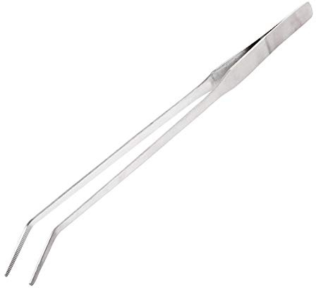 10 Inch Tweezers Stainless Steel Curved Serrated Tip, Heavy Duty Precision Handle Kitchen Cooking Tweezer Tongs, Daily Garden Craft Tool Aquascaping and Repairing