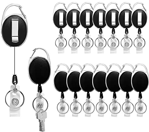 Simetufy 15 Pack Retractable Badge Holder with Carabiner Reel Clip, Retractable Keychain Lanyards ID Card Holder with Belt Clip Sturdy Key Name Tag Extender for Office Employee Work