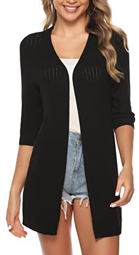 Sykooria Cardigan Lungo Donna Aperto Manica Lunga Leggero | Aperto sul Davanti, Manica Lunga, Linea Lunga, Maglia Leggera e Traspirante, Primavera Estate Autunno, Ufficio e Tempo Libero