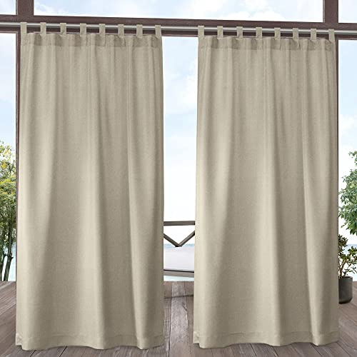 Exclusive Home Biscayne Indoor/Outdoor Two Tone Textured Hook-and-Loop Tab Top Curtain Panel Pair, 54x108, Natural, Set of 2