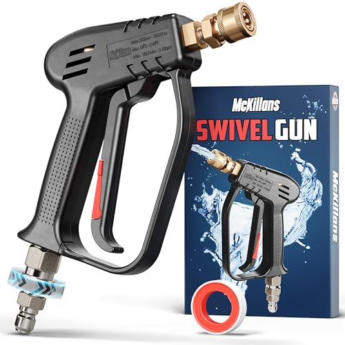 McKillans®, Pistola per idropulitrice corta girevole, manico ad alta pressione con attacco maschio da 3/8” e accoppiatore rapido da 1/4”, compatibile con cannone a schiuma, per lavaggio auto
