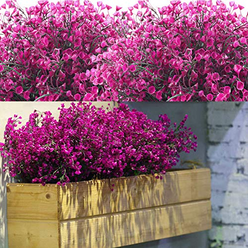 12 lotes arbustos artificiales arbustos flores artificiales resistentes a los rayos UV para exterior, plantas flores decorativas para arreglo floral, centro de mesa, decoración de jardín casa (fucsia)