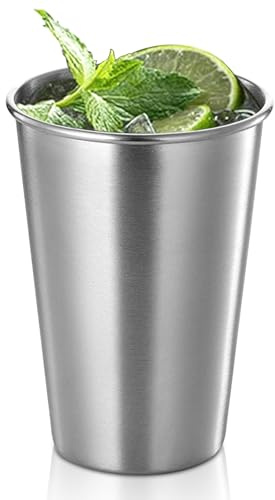 Agatige 500 ml Saftbecher aus Edelstahl, Spiegelreflexion, Milchshake-Becher, Bierkrug, tragbar, stapelbar, sturzsicher, Metall-Trinkbecher für Zuhause und draußen
