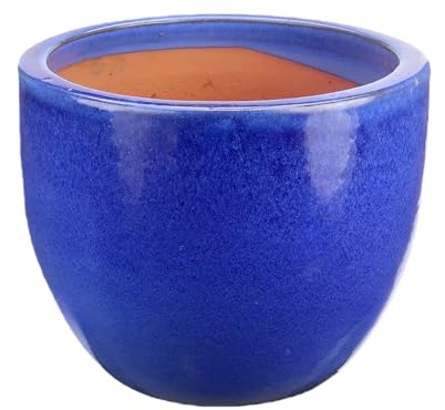 Steinzeug-Blumentopf/Pflanzkübel Eiertopf Blau 23x19cm frostfest
