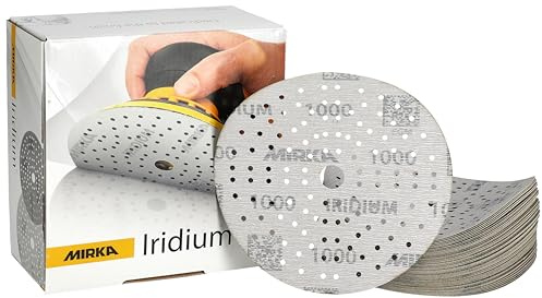 Mirka Schleifpapier Iridium 150 mm Klett 121-Loch Korn 1000 50 Stk | Premium-Schleifpapier Korn 1000 für Lack Spachtel Grundierung Holz Stahl Mineralwerkstoffe Kunststoff