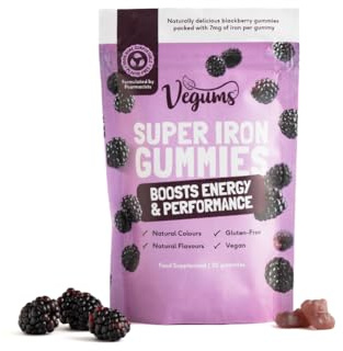 Vegums Super Iron Gummies - Family-Friendly Iron Supplement for All Ages - 30 Servings - BlackBerry Flavour - Vegan & Easy-to-Take - Supports Energy, Immunity & Red Blood Cell Health