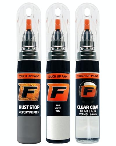 FIRANTO Lackstift Autolack Reparaturset für Volvo 707 Crystal White - 3-in-1 Autolack Kratzer Reparaturstift 15ml Grundierung, Klarlack