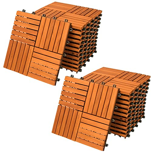 CASARIA® Holzfliesen FSC®-zertifiziertes Akazienholz 2m² Fliese Akazie Quattro 30x30cm Klicksystem zuschneidbar Terrasse