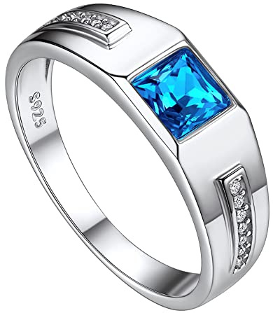Suplight 925 Sterling Silber Herren Ring mit Zirkonia Spannring 14K Weißgold Solitärring Partnerringe funkelnder Blautopasschmuck 68
