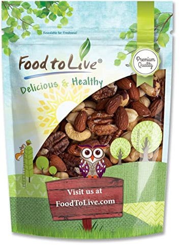 Food to Live Deluxe Unsalted Nuts Mix, 1 Pound – A Blend of Dry Roasted Pecans, Cashews, Hazelnuts, Almonds, Brazil Nuts. Oven Roasted, Vegan, Kosher, Bulk. Wholesome Snack. Full of Protein, Fiber