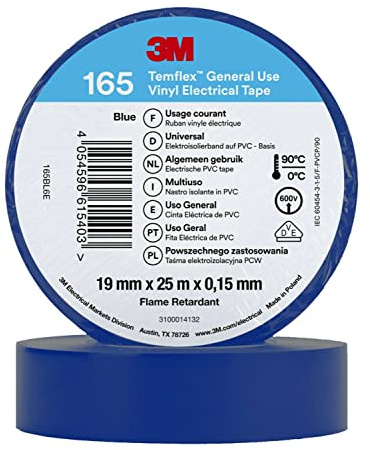 3M Temflex™ Vinyl-Isolierband 165, Blau, 19 mm x 25 m, 10 Rollen