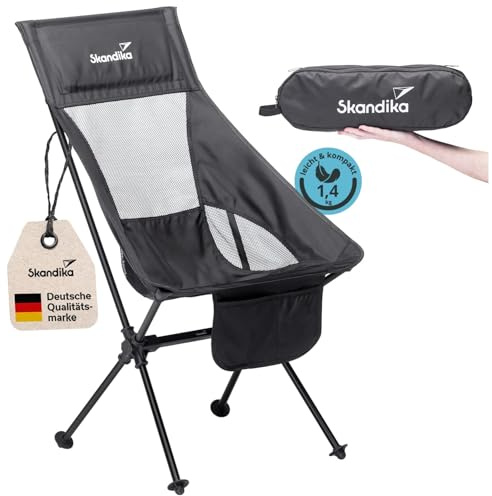 Skandika Campingstuhl Compact bis 150 kg belastbar | Camping Stuhl, Anglerstuhl, klein, faltbar, kleines Packmaß, klappbar, stabil, leicht, bequem gepolstert | Faltstuhl