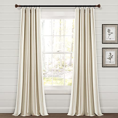 Lush Decor Farmhouse Stripe Yarn Dyed Cotton Window Curtain Panel Pair, 42 W x 84 L, Neutral - Classic Modern Rustic Charm - Eco Friendly Cotton Fabric