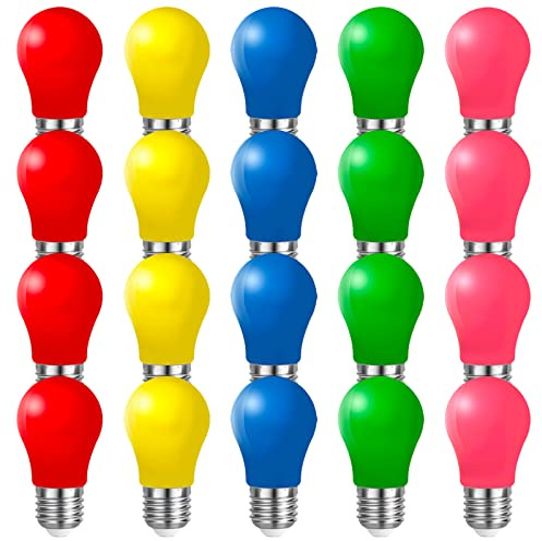 Belaufe 20 Stück Farbige LED Birnen E27 3W, LED E27 Bunte Glühbirnen außen, Dekorative LED Lampe, 220V AC, Gemischte Farben Rot Grün Blau Gelb Rosa, Kunststoff,