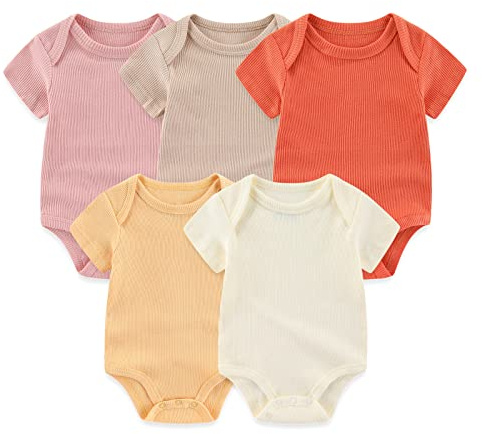 Chamie Baby Bodysuit Cotton Short Sleeve Vests for Newborn 5-Pack One-Piece Suit for Boy and Girl 0-12 Months…