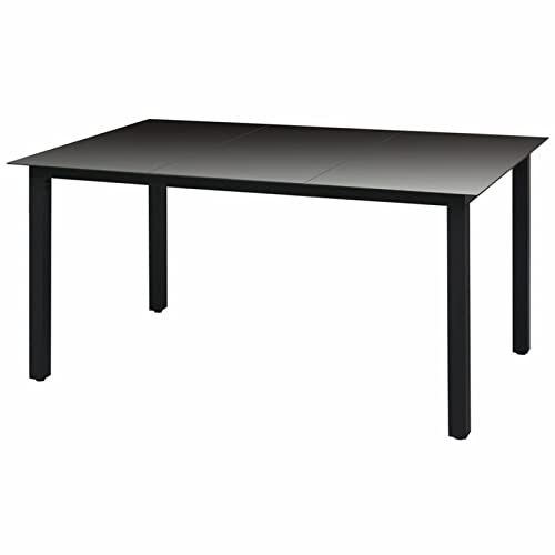 MOONAIRY Garten-Esstisch, Tisch Balkon, Gartentisch, Balkontisch, Küchentisch, Garden Table, Terrassentisch, Glas Aluminium 150 x 90 x 74 cm Schwarz