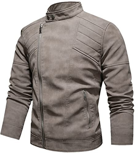 XUSAI Chaqueta de Cuero con Cuello Alto para Hombre Chaquetas de Moto de Felpa de tamaño Grande Chaqueta de Cuero de Motocicleta de PU,Flesh,3XL