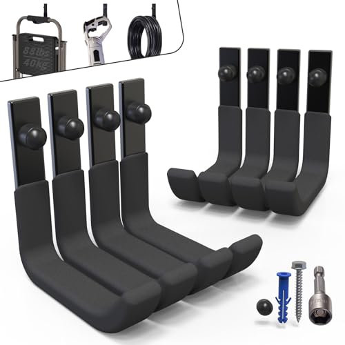 SunVFaFa 8 Pack Garage Hooks, Heavy Duty Wall Hooks for Hanging Garden Tool Ladder Holder, Steel J Utility Storage Organiser (40kg, 10 cm/4 Inch)