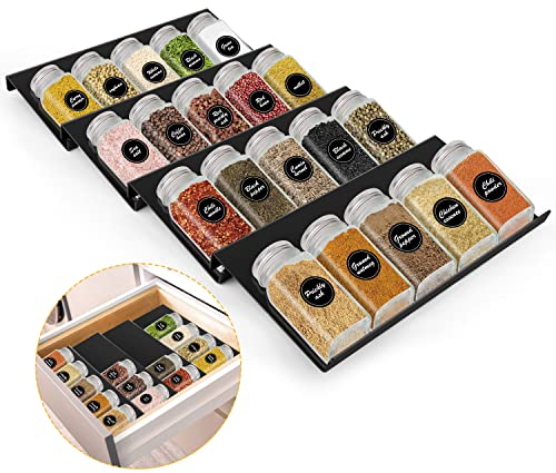 MXTIMWAN Gewürzregal Schublade, Gewürz Schubladeneinsatz Organizer 30-60cm Ausziehbar Gewürzeinsatz Schublade, Gewürzschublade Ordnungssystem, Spice Rack für verschiedene Breite von Schubladen