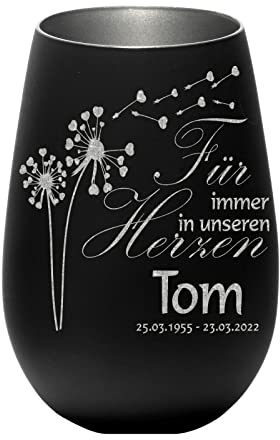 Trauerlicht Grablicht Pusteblume mit Herz, Farbe: Schwarz/Silber