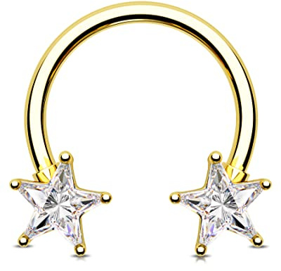 Jewseen Hufeisen Ohrringe 16G Septum Ringe Stern Helix Ohrring CZ Knorpel Reifen Nasenringe Daith Piercing Schmuck für Frauen Männer Gold