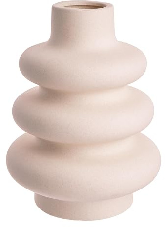 BUTLERS Blumenvase Steinzeug - Curves - Geschwungene Form | Farbe Beige - ø18 x H24 cm - Dekovase für Kunstblumen & Zweige - Tischvase für Fensterbank & Sideboard