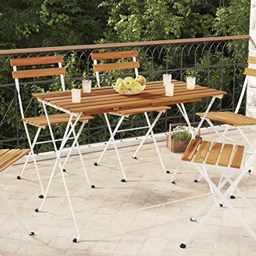 LAPOOH Bistrotisch Klappbar, Gartentisch, Balkontisch, Balkon Tische, Beistelltisch Garten, Gartenesstische, Beistelltisch Outdoor, 100x54x71 cm Massivholz Akazie und Stahl
