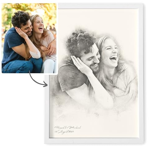 Foto im Stil einer Bleistiftzeichnung von Foto Bild personalisiertes Portrait im Look einer Bleistift Zeichnung Fotogeschenk Familie Geschenk Jahrestag Hochzeitstag (mit oder ohne Rahmen) (Mensch)