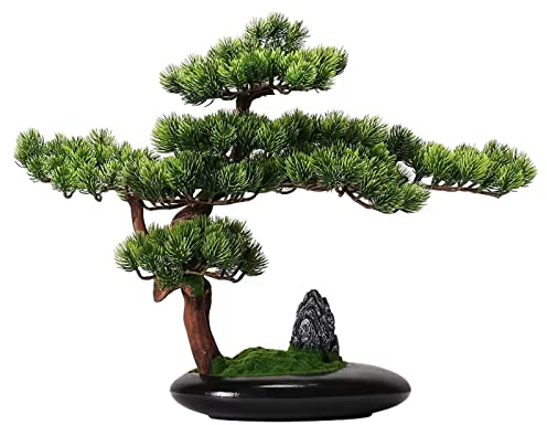Artificial Plants Artificial Japanese Bonsai Tree in Oval Black Ceramic Ceramic Pot, 16.9 Inch Tall Docorative Faux Plants Fake Bonsai Tree Fake Plants Decor (Color : A)