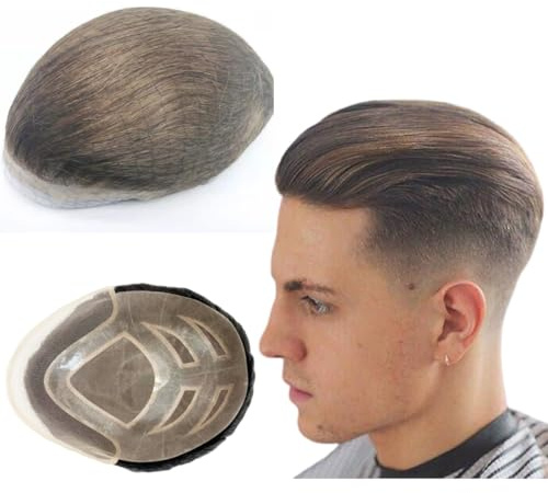 Mprosthesis FPM Toupee Postiches 25,4 x 20,32 cm Système de Remplacement de Cheveux Humains pour Hommes Prothèse de Cheveux Implant (#4 Marron Clair)