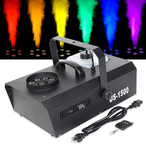 YXZYFPP Machine à Brouillard de fumée 1500W, Machine à fumée à pulvérisation Verticale RGB 3 en 1 avec 9 lumières LED et télécommande, brumisateur d'exposition