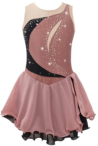 Agoky Abito da Pattinaggio Artistico per Bambina Ragazza Body Danza Classica Abito da Balletto Ballerina Abito da Prestazioni sul Palco Abito da Ballo Salsa Rumba Tango caffè Leggero 13-14 Anni