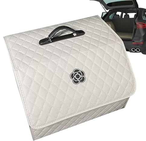 Organizer per bagagliaio – Robusto organizer per bagagliaio – comodo contenitore organizzativo, organizer pieghevole per auto e stoccaggio, borsa in pelle per auto con manico