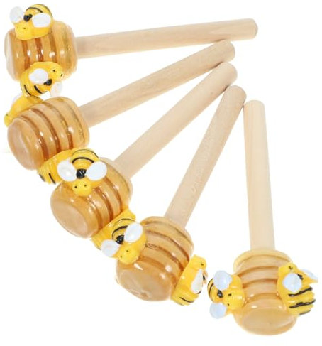 CAXUSD 5pcs Bee Decorative Stick Honey Dipper Faux Bee Day Party Decorations Tiered Tray Sign Spring Farmhouse Kitchen Display