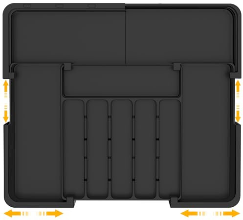 ROELLY Portaposate Da Cassetto, Porta Posate Cucina Cassetto Con 9 Scomparti, Porta Posate Da Cassetto In Silicone 37 * 33 cm, per Riporre Le Posate Da Cucina, per Riporre I Cassetti, Nero