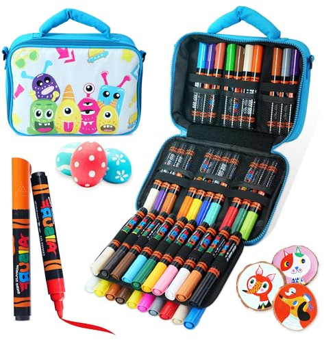 YPLUS Acrylfarben-Stifte für Kinder, wasserfeste Permanentmarker, Acrylmarker für Stein, Kleidung, Holz und mehr – 40 Farben mit Tasche – Blau
