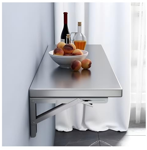 PQPQLI Tavolo Pieghevole A Parete In Acciaio Inox 304, Scrivania Per Computer Multifunzionale Per Cucina E Ufficio, Salvaspazio E Robusto, Montaggio Facile(50 * 40cm)