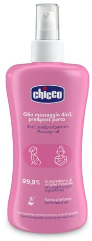 Chicco 4-i-1 Pre- och postpartum massageolja, naturlig och multifunktionell lösning, förhindrar hudmärken, fuktgivande och elasticitet, rosa