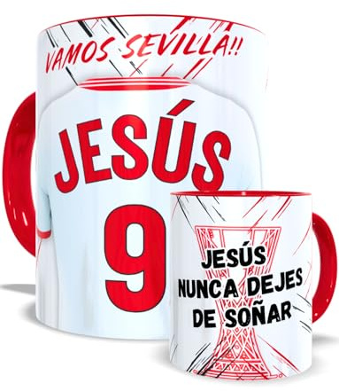 Taza Sevilla Personalizada Fútbol Nombre Número Y Dedicatoria Equipaciones 24/25 Cerámica, Regalo Original Para Aficionados De Equipos Apta Microondas Té Café