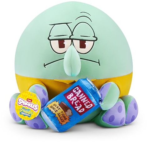 Snackles Figur Spongebob Schwammkopf, 35 cm großes Plüschspielzeug (Sqiudward & Canned Bread) von ZURU, Plüschspielzeug mit Snack-Accessoire