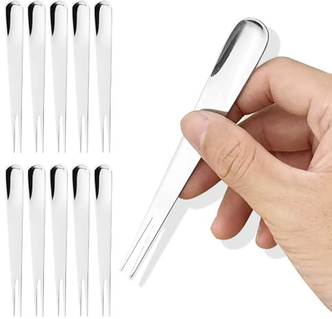 DGSLWH 10 Pcs 304 Stainless Steel Dessert Forks Spoon, 2 in 1 Spoons and Forks, Suitable for Desserts, Salads, Cakes, Fruits, Appetizers